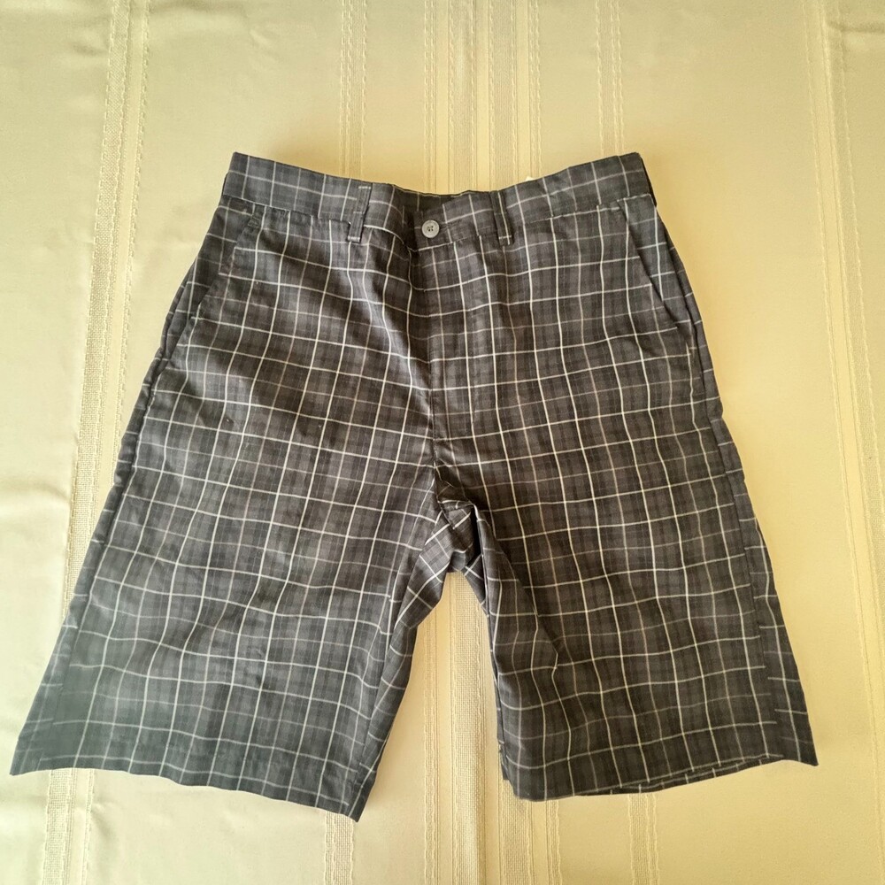 BEN HOGAN Performance Men's Golf Shorts Gray Plaid Flat Front 100% Poly Size 30